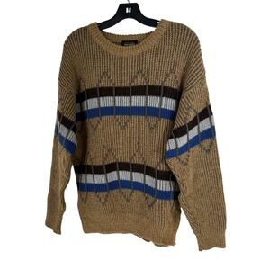 Wrangler Vintage Mens Medium Brown Striped Sweater Wool Blend Western Italy